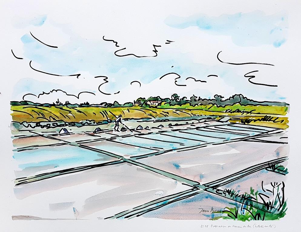 Evaporation au marais du Roc (les Portes en ré) (Aquarelle, 50×65)